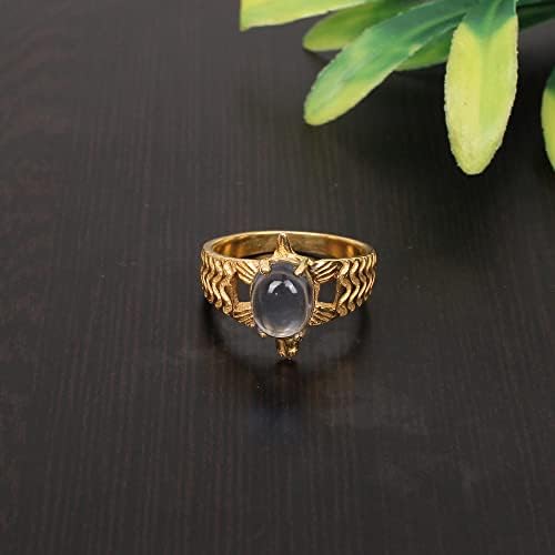 Filigree Design Gold Brass Brass Declaração artesanal Topaz Blue Hydro Cabochon Stone Ring