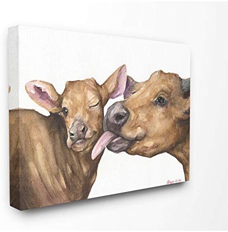 Stuell Industries Baby Cow Family Animal Aquarela Pintura Arte da parede, 24 x 30, Canvas embrulhadas da galeria