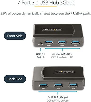 Startech.com 7 porta hub com interruptor liga/desliga - USB 3.0 5Gbps - USB -A a 7X USB -A - Compacto de auto -alimentação USB -A