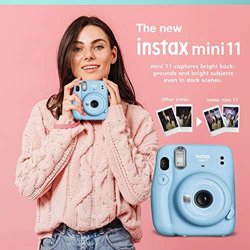 Fujifilm Instax Mini 11 Câmera de filme instantânea + pacote de acessórios que inclui 3x Fujifilm Instax Mini Twin Film, Câmera de transporte, cinta de câmera e quadros de filme funky
