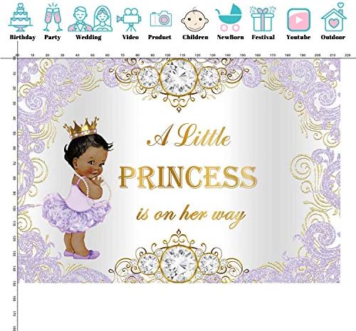 SeekPro 7x5ft Little Princess Black Baby Chão de bebê Silver Violet Cenário Little Girl Girl Baby Shower Party Banner Decoração