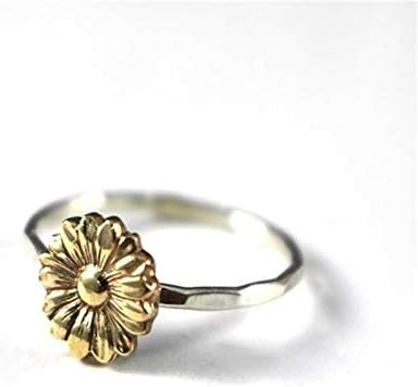 Anel de girassol retro Sterling prateado delicado anel de girassol no noivo Presentes de casamento jóias ， anel de pétala
