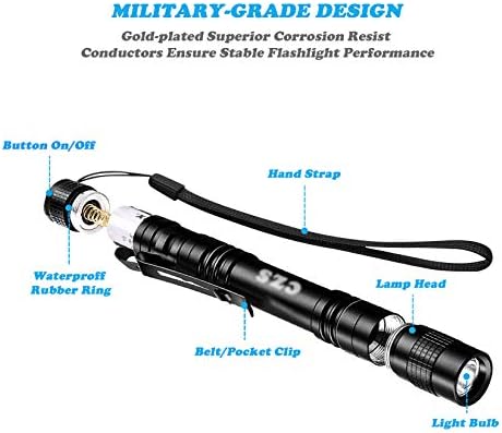 CZS lanterna LED Penlight 1000 lúmens movidos a bateria portátil Tocha de bolso leve de caneta alimentada por 2aaa, 5 pcs