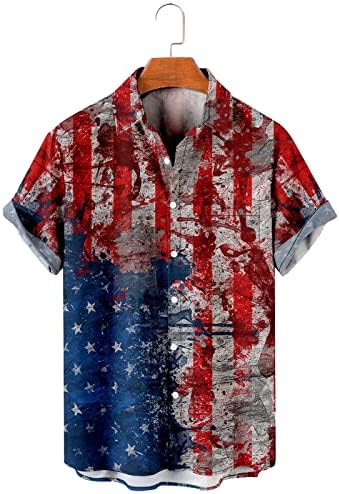 BEUU 4 de julho camisas havaianas para homens de verão de verão American Flag Beach Button Down Down Fit Casual Cirche