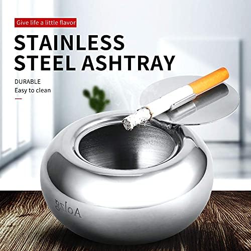 Ashtray com tampa, cinzeiro de cigarro Aolzg para uso externo ou interno, cinza de aço inoxidável moderno de caça inoxidável