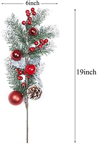 LKXHARLEYA 2PCS Picks de pinheiros artificiais de Natal com hastes vermelhas para a árvore de Natal Decoração de grinaldas