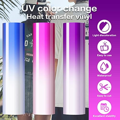 HEFLASHOR 3D Puff HTV Transferência de calor Vinil com 3 UV Alteram vinil inchado à luz do sol, variável 8 cores Transferência de calor de espuma de vinil puff 12 x 10 Fácil Ferro de ervas daninhas em vinil para camisetas, bolsas