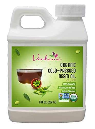 Verdana Orgânico Pressionado a frio óleo de nim para plantas - 8 fl. Oz - não OGM - Não refinado, filtrado - Azadirachtin -