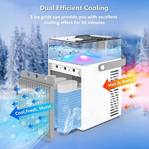 Ar condicionado portátil, poderoso ventilador de refrigerador de ar evaporativo de 3 velocidades para limpo de ar com 3 pacotes de gelo, sussurro fã pessoal silencioso para casa, escritório