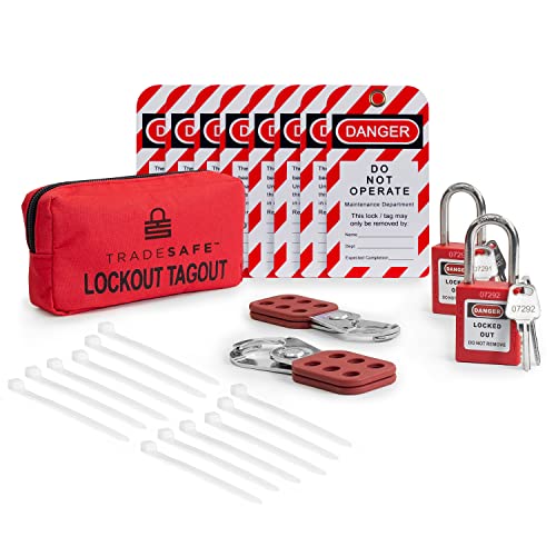 Kit de etiqueta de bloqueio do TradeSafe com hasps, tags de bloqueio, bloqueios de loto vermelho - kits de tag de bloqueio elétrico