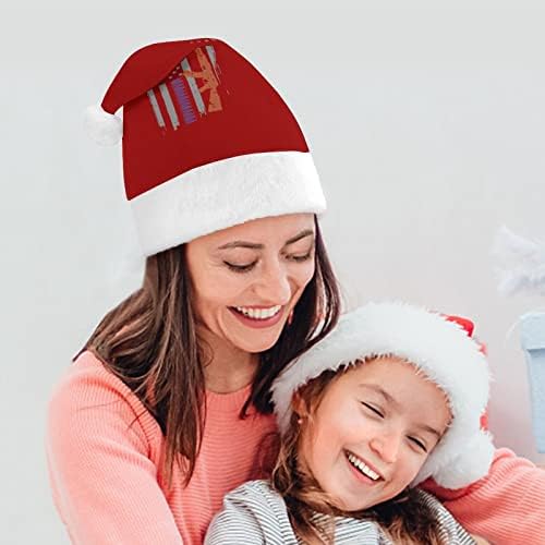 American Gun Bandle Plexh Christmas Hat Chatch Chaneiras de Papai Noel com borda de pelúcia e Decoração de Natal de Liner Comfort