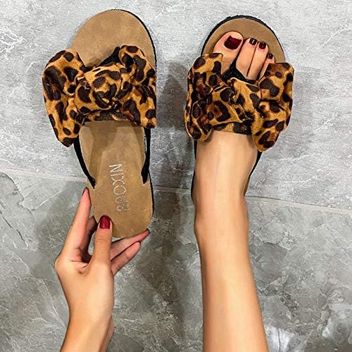 Waserce Open Spa Spa Spa de Moda Casual Leopard Flato feminino Flip Print Flip Beach Shoes Bow Slipper Flip Flop Flop para mulheres （,