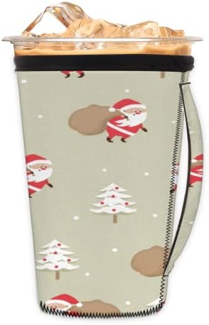 Natal fofo Santa Elk 06 Manga de café gelada reutilizável com manga de neoprene de alça para refrigerante, café com