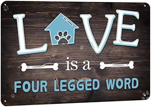 O amor é uma palavra de cães de cães de pata de pet -paw de quatro patas, fáceis pendurando o sinal de cão de animais de estimação de cães de animais de estimação, decoração de cães, signo de cão de estimação de 12x8 polegadas para decoração de casa sinal de lata, presente para ama