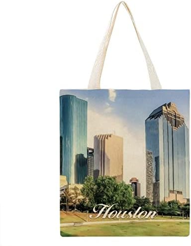 Houston Reutilable Grocery Bag City Travel Bag de lona para a bolsa de ombro de praia para viagens escolares e compras reutilizáveis