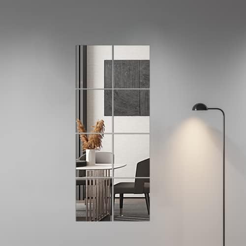 Delma Wall Mirror Tiles, 12 '' x 10 '' x 4pcs, espelho corporal sem moldura de vidro, sobre o espelho da porta para o