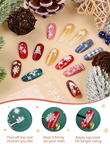 10pcs Snowflake com unhas em relevo, lorvain 5d adesivos de arte preto de natal de Natal Xmas francês Decalques de unhas