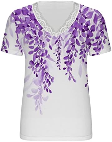 Túnica de túnica de manga curta para mulheres de moda para mulheres, com estampa floral casual tshirts de renda Strim V