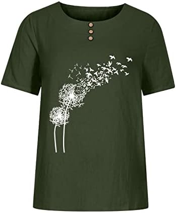 Crew garote de pescoço linho de linho de linho de algodão na camiseta gráfica para mulheres camisa de manga curta adolescente