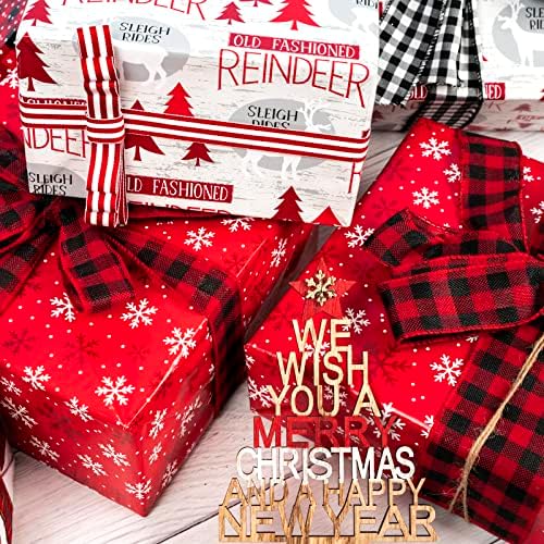 Papel de embrulho de Natal reversível WrapAholic - Mini Roll - 17 polegadas x 33 pés - flocos de neve brancos vermelhos e design de renas para feriado, festa, celebração
