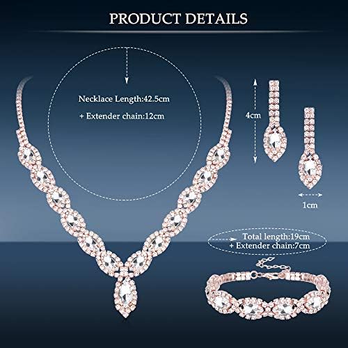 Jóias de jóias de jóias de cristal thunaraz colar de cristal e brincos com pulseira de cristal para mulheres conjuntos de jóias