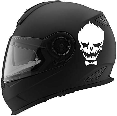 Skull usando um decalque de capacete de motocicleta de corrida de carros de bowtie - 5 - branco