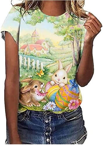 Camas para mulheres, verão, Camisa de coelho de coelho da páscoa de páscoa de páscoa de páscoa de manga curta