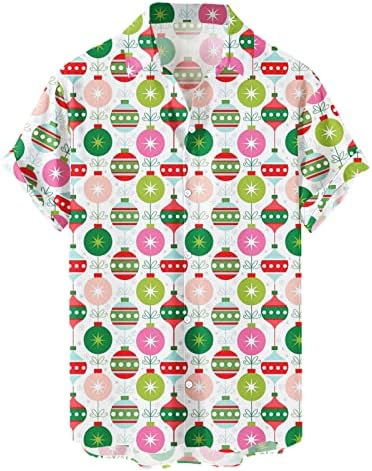 Mens Natal Santa 3D botão de impressão digital lapela de manga curta camiseta de camisa superior de manga longa cam camisas T