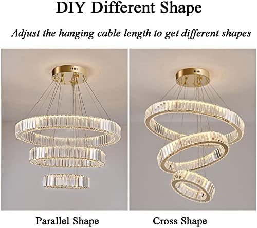 Lustre de cristal moderno de saffbei, 3 anéis pendentes de ouro LED Light Light DIY Contemporary Ajuste Ajuste Anterior