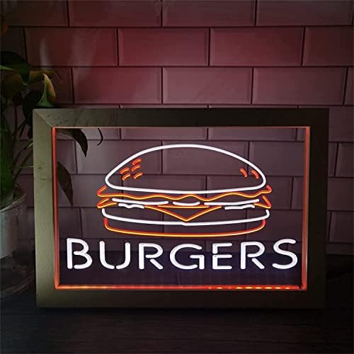 DVTEL Burgers LED letra de néon, decoração de restaurante Luzes noturnas Luzes de neon de acrílico USB, lâmpada de mesa pendurando