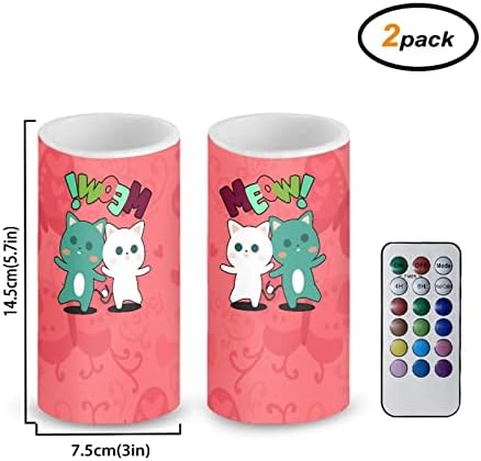 Dolyues rosa gato miaw impressão de velas LED de pista trocando velas de troca de cores com timer 2 pcs para decoração interna