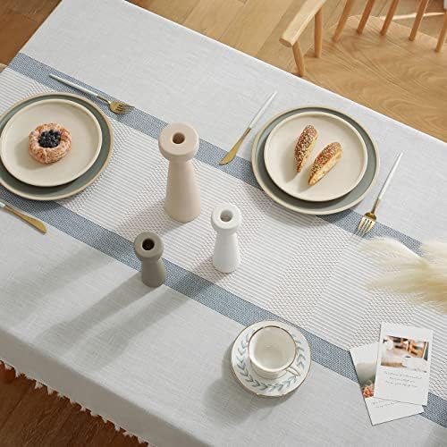 Lmdotbst linho de algodão de 55x86 polegada Toleta de mesa de mesa bordada de tecido pesado de tecido de mesa azul topo de