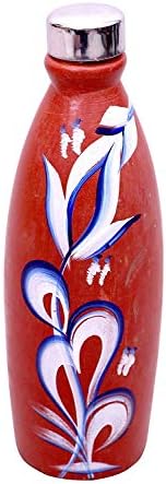 Pacote de odishabazaar de 2 terracota de argila pintada à mão/garrafa de água não vidrada Mitti real + Bacha de juta 1000ml Benefícios