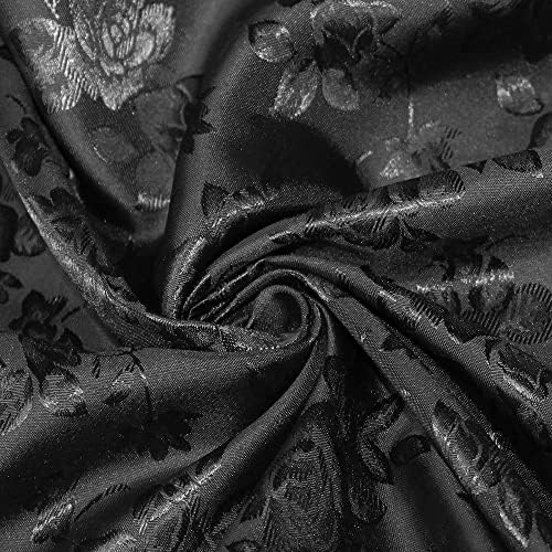 Kayla Black Polyester Floral Jacquard Brocade Setin Fabric by the Yard - 10004