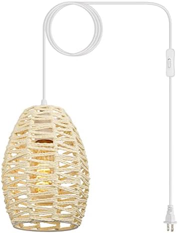 Zosimio Plugue a iluminação pendente de corda de corho boho com cordão de 18 pés, creme de lâmpada de suspensão pequena costeira