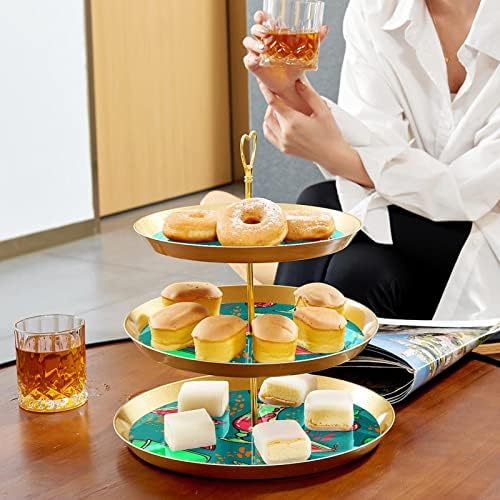 Dragonbtu 3 cupcakes de camada com haste dourado plástico de plástico de sobremesa bandeja de torre salpica coquetéis
