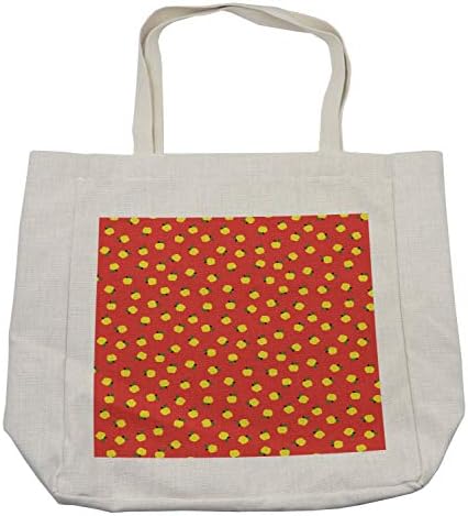 Bolsa de compras de arte de frutas de Ambesonne, padrão de maçãs com temas naturais com motivos de folhas em fundo quente, bolsa