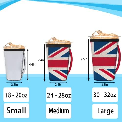 Manga de café gelada de bandeira britânica do Reino Unido vintage com alça, reutilizável portador de xícara de capa de capa