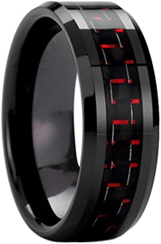 Azomoung preto de fibra de tungstênio de tungstênio anel de tungstênio Menino Mulheres Banda de noivado de casamento - 8mm