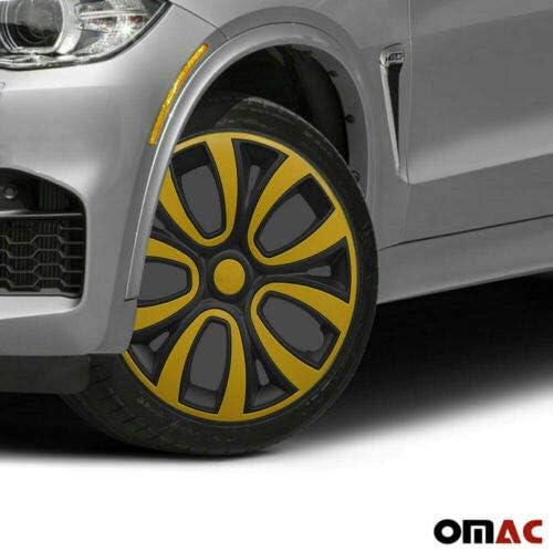 Capas cubos OMAC de 15 polegadas para Toyota Black Matt e Amarelo 4 PCs. Tampa das jantes da roda - tampas do cubo - substituição externa