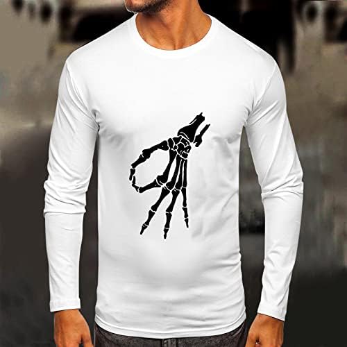 XXBR Mens Halloween Tops Funny Skeleton Print Leva Longa Camiseta Slim Fit Muscle Party Casual Crewneck camisetas