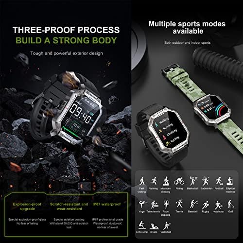 Relógio inteligente para homens, Bluetooth Fitness Tracker Tactical Militar Smartwatch para Android Phones iPhone Outdoor Sports Digital Watch Freqüência cardíaca Monitor de pressão arterial