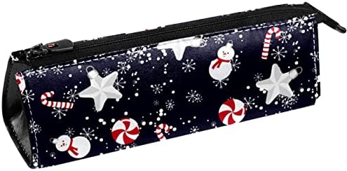 Laiyuhua portátil elegante lápis bolsa de couro pu de caneta compacta zíper bolsa bolsa bolsa cosmética Organizador da bolsa de moeda de moedas Bolsa de calma de neve de Natal e estrelas