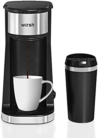 Wirsh Single Serve Cafetle Manker Small Travel Cafety Casker com caneca de 14 oz.Travel, cafeteira de uma xícara única com filtro de café reutilizável, cafeteira não-vaca, preto