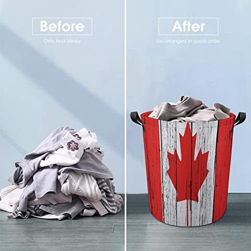 Bandeira do Canadá Grunge Wood Roupa de cesta de cesta de lavagem Bin Bin Storage Bag dobrável alto com alças