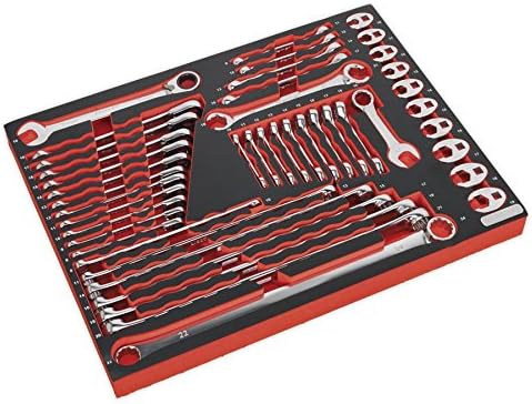 Bandeja de ferramentas de Sealey TBTP11 com Spray Spanner Stand 44pc, vermelho, 50 x 526 x 418