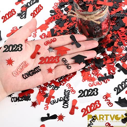 Confetti 2023 de formatura, suprimentos de festa de graduação em decoração vermelha preta ， classe de 2023 decoração de confete