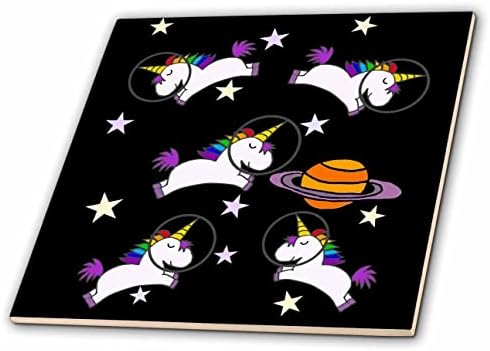 3drose engraçado fofo unicórnio voador sponas e cartoon espaciais de Saturn - azulejos