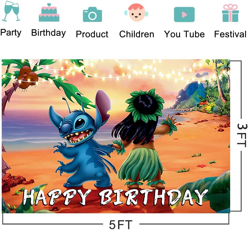 Hawaii Tropical Luau Cenários para Lilo e Stitch Birthday Party Decorations Supplies Stitch Baby Shower Photo Backgrody para