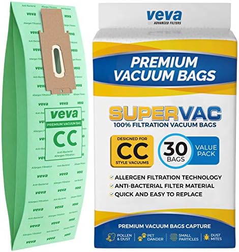 VEVA 30 Pack Premium Superac Vacuum Bags Style CC trabalha com o modelo hipo-alergênico do tipo Oreck CC XL5, XL7, XL21, 2000, 3000, 4000, 7000, 8000, 9000